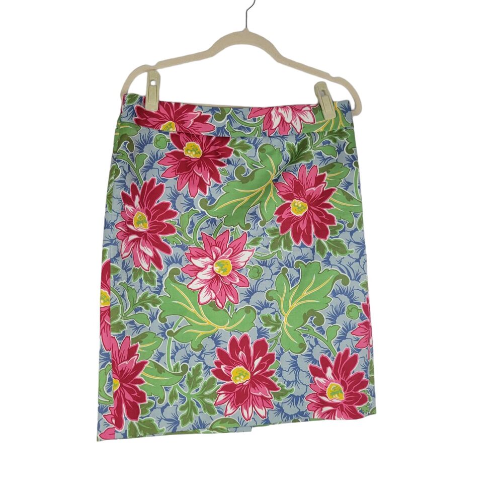Talbots Petites size 10P Pink Blue Green Floral Knee Length Skirt 100% Cotton